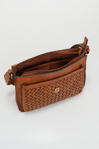 Palma Weave Leather Flapover Bag