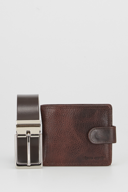 PC RFID Leather Wallet & Belt Gift Set