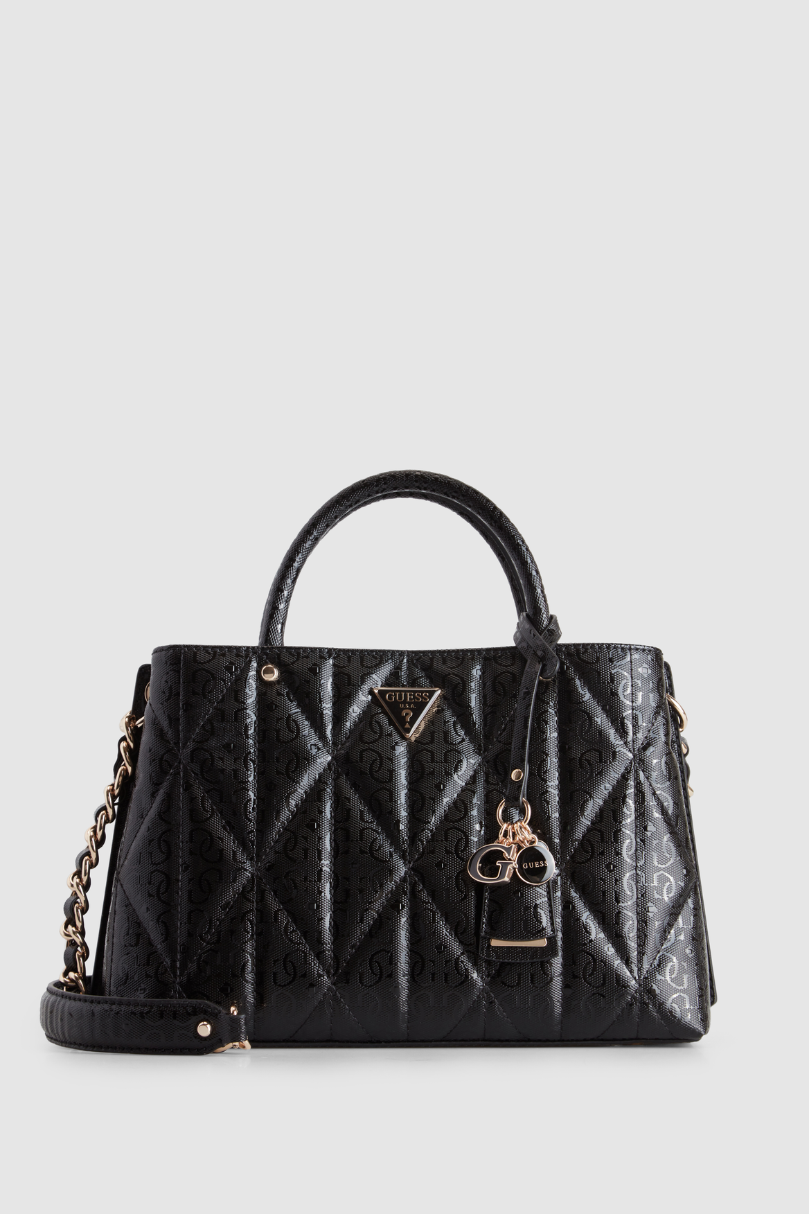 GUESS Aldina Girlfriend Satchel Handtasche Schwarz - Elegante Damen Handtasche