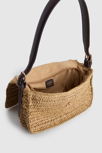 Straw Flapover Shoulder Bag