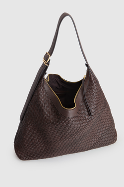 Kaia Leather Weave Large Hobo Bag